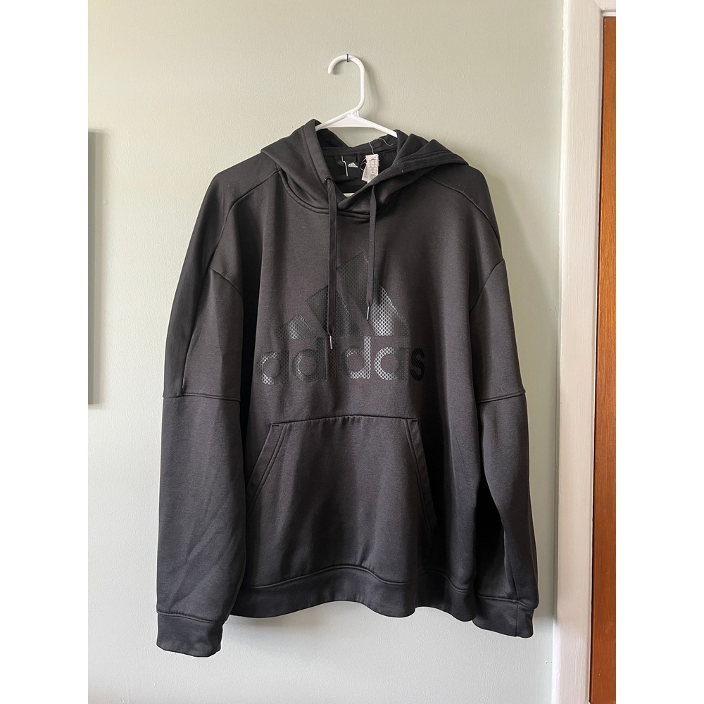 Adidas Black Hoodie Athletic Fleece Lined Activewear Men Size XL